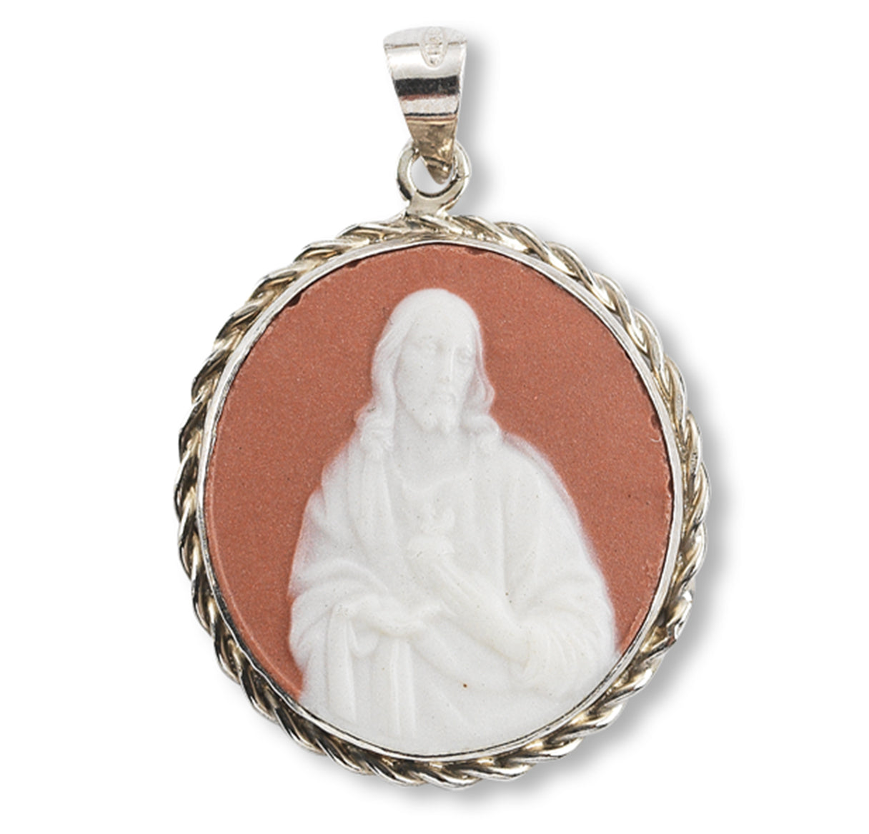 Pink Sterling Silver Sacred Heart Cameo Medal Necklace | .925 Silver