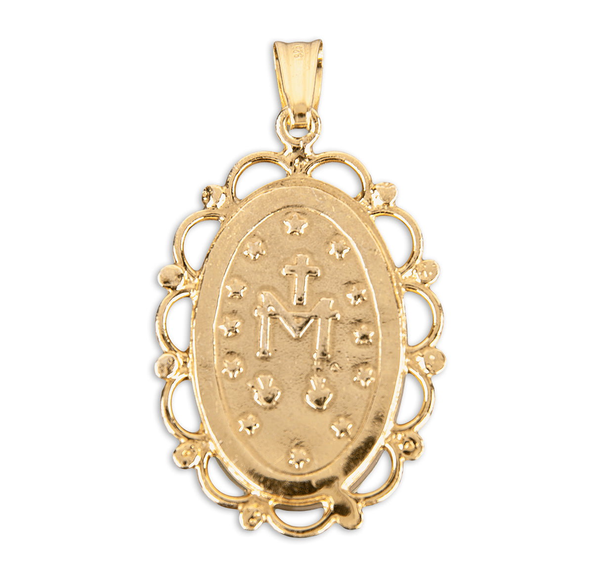 Dark Blue Gold Over Sterling Silver Cameo Miraculous Medal Necklace | 16kt Gold Plated .925 Silver