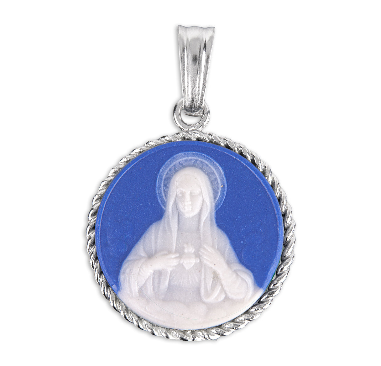 Blue Immaculate Heart of Mary Cameo Medal Necklace | Catholic Jewelry