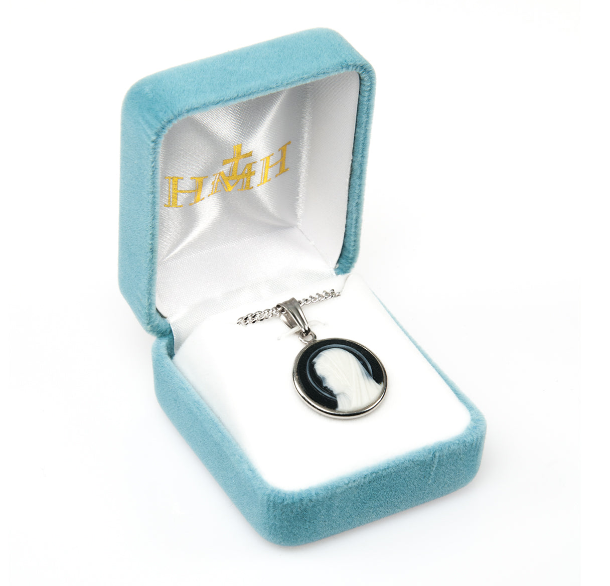 Black Madonna Profile Cameo Medal Necklace | Catholic Jewelry