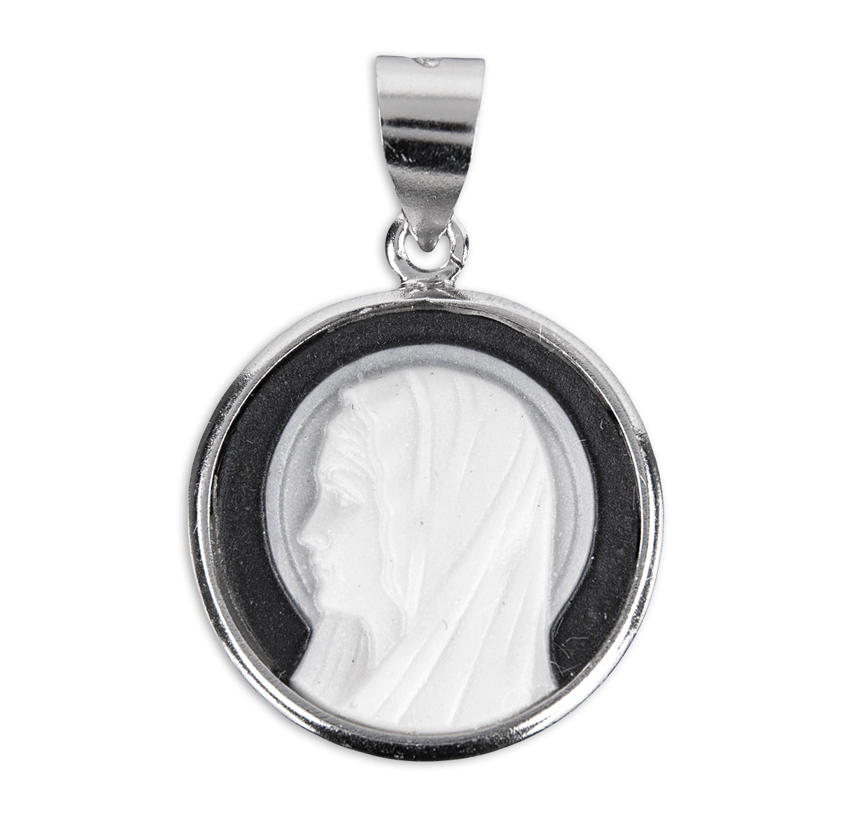 Black Madonna Profile Cameo Medal Necklace | Catholic Jewelry