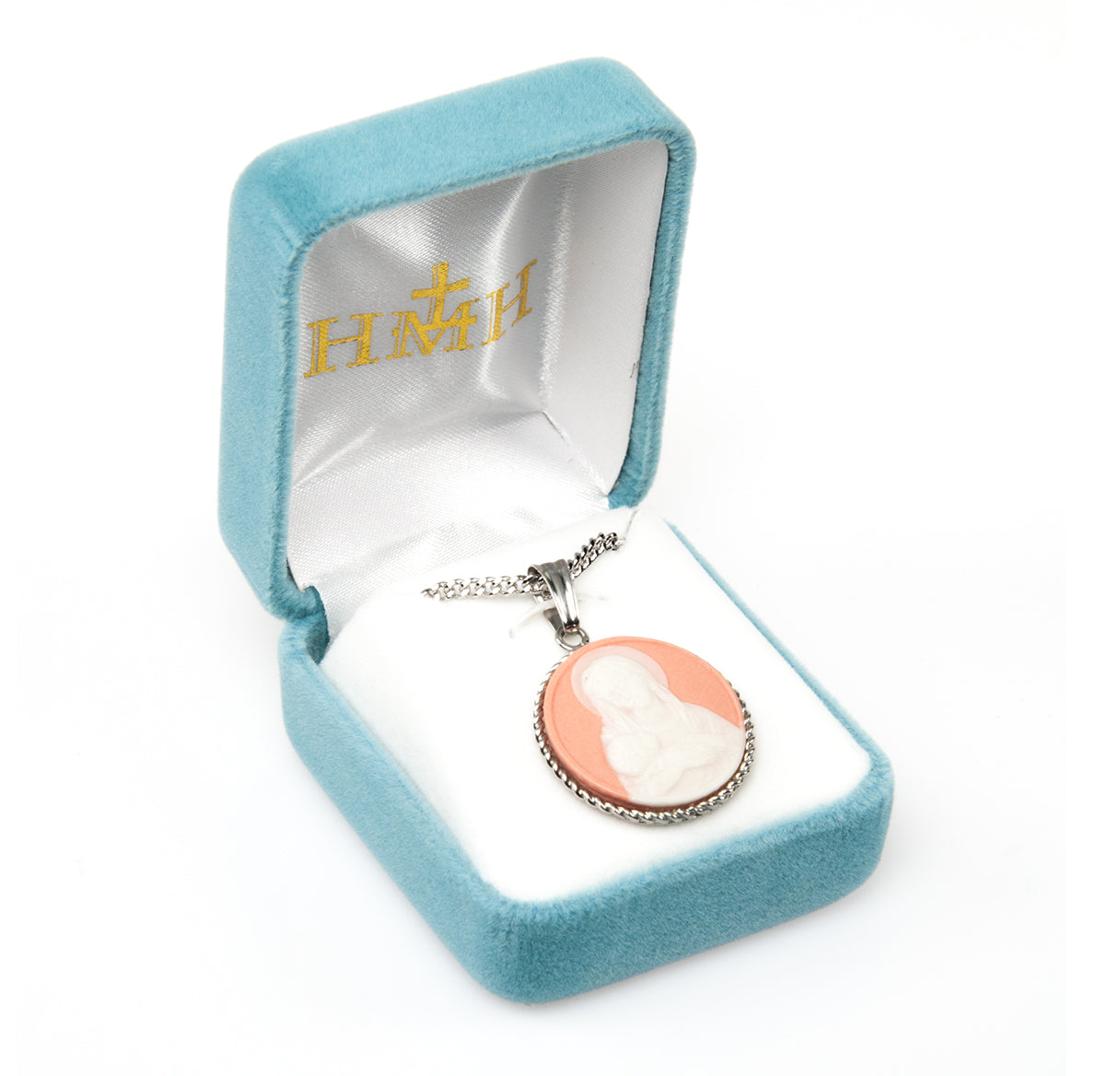 Rose Madonna and Child Cameo Medal Necklace | Catholic Jewelry