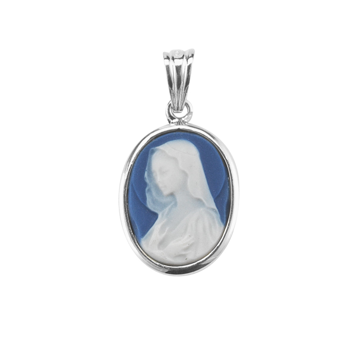 Blue Madonna Cameo Medal Necklace | Catholic Jewelry