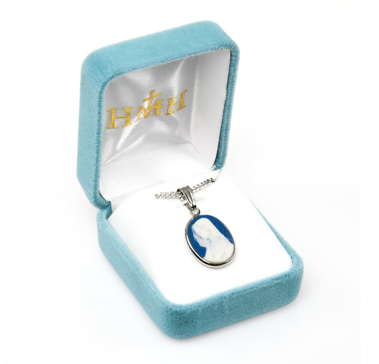 Blue Madonna Cameo Medal Necklace | Catholic Jewelry