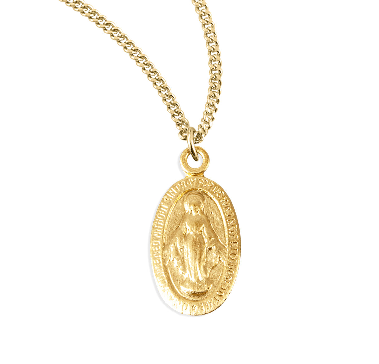 Gold Over Sterling Silver Oval Miraculous Medal Necklace | 16kt Gold Plated .925 Silver