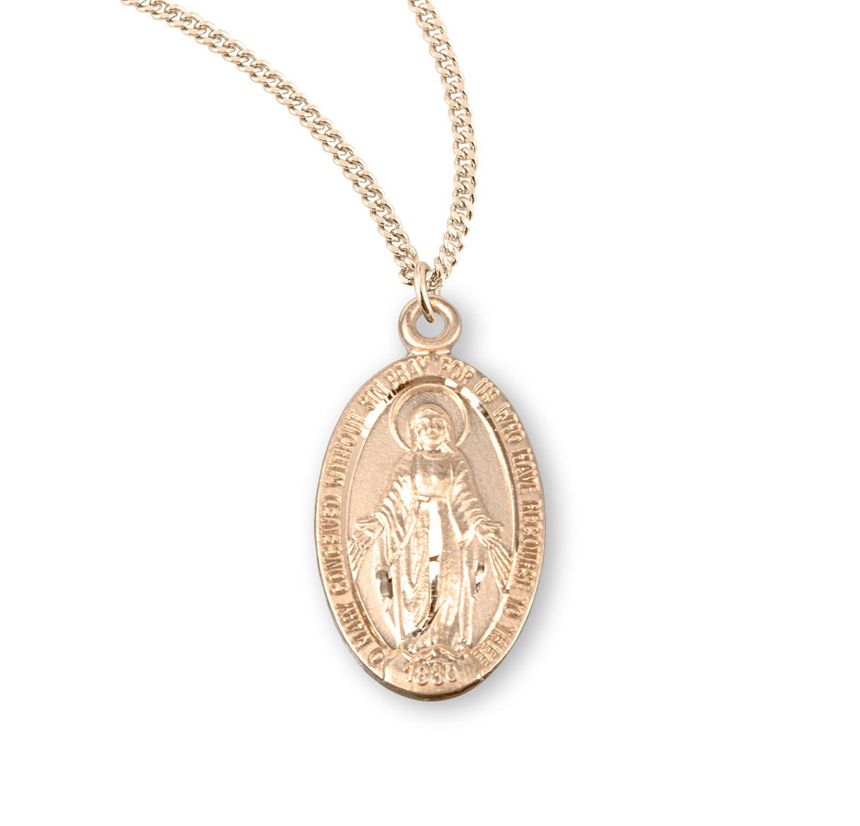 Gold Over Sterling Silver Oval Miraculous Medal Necklace | 16kt Gold Plated .925 Silver