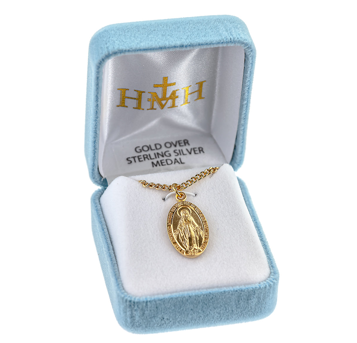 Gold Over Sterling Silver Oval Miraculous Medal Necklace | 16kt Gold Plated .925 Silver