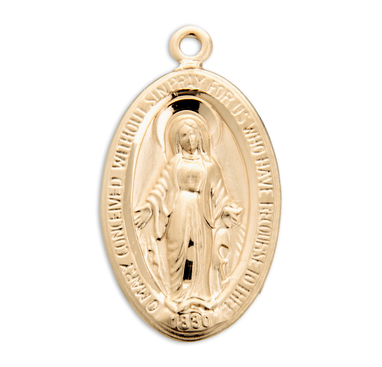 Gold Over Sterling Silver Oval Miraculous Medal Necklace | 16kt Gold Plated .925 Silver