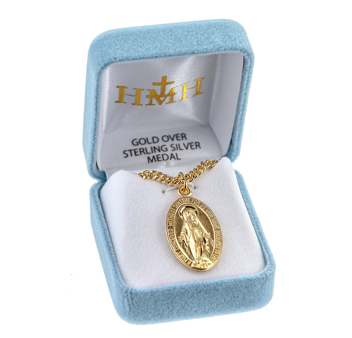 Gold Over Sterling Silver Oval Miraculous Medal Necklace | 16kt Gold Plated .925 Silver