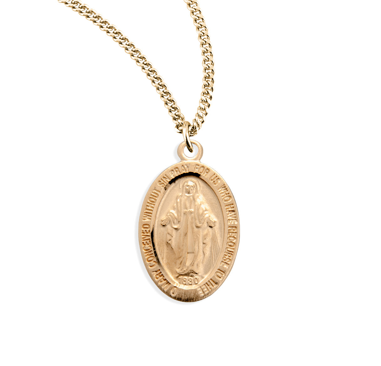 Gold Over Sterling Silver Oval Miraculous Medal Necklace | 16kt Gold Plated .925 Silver