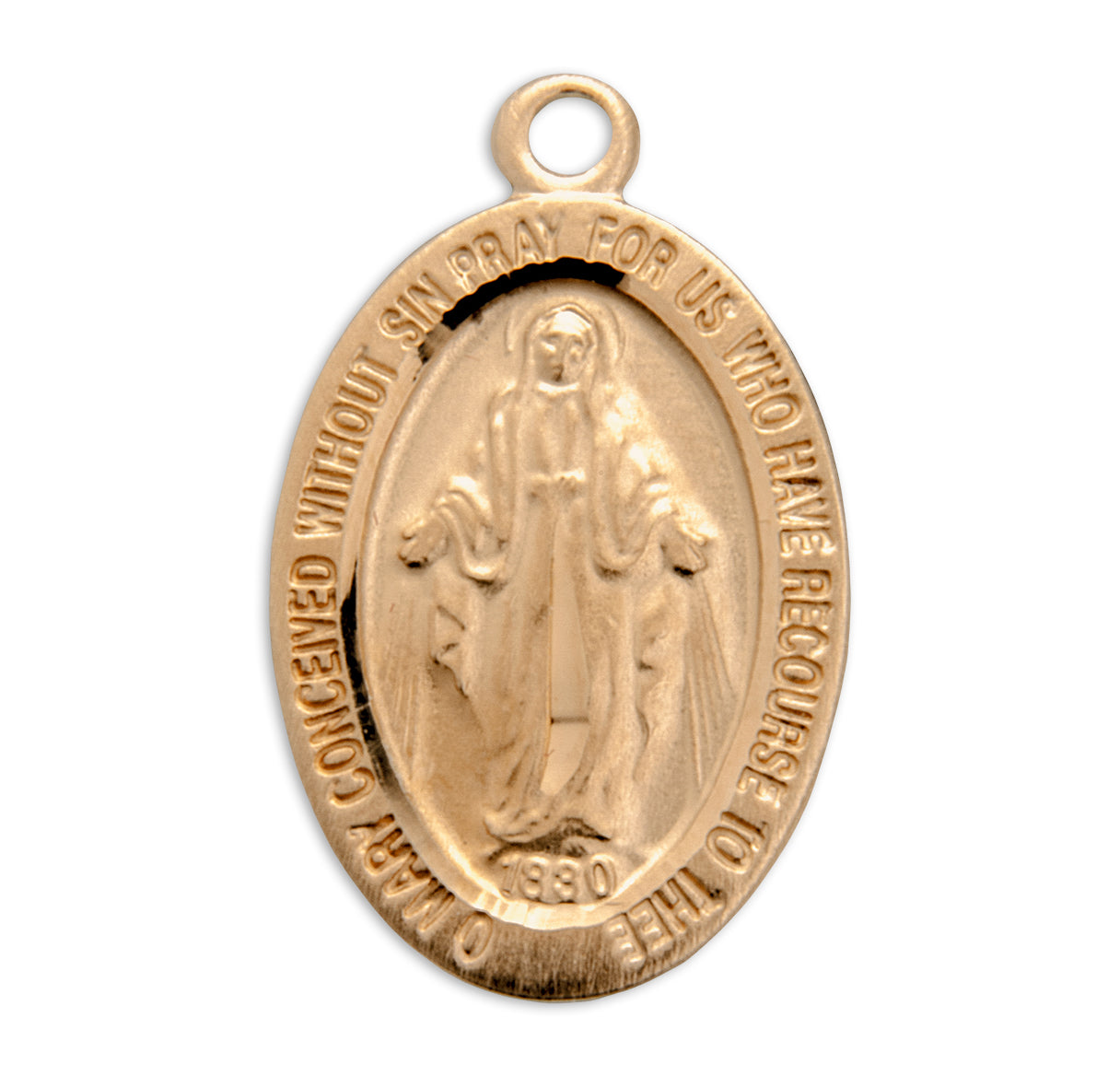 Gold Over Sterling Silver Oval Miraculous Medal Necklace | 16kt Gold Plated .925 Silver
