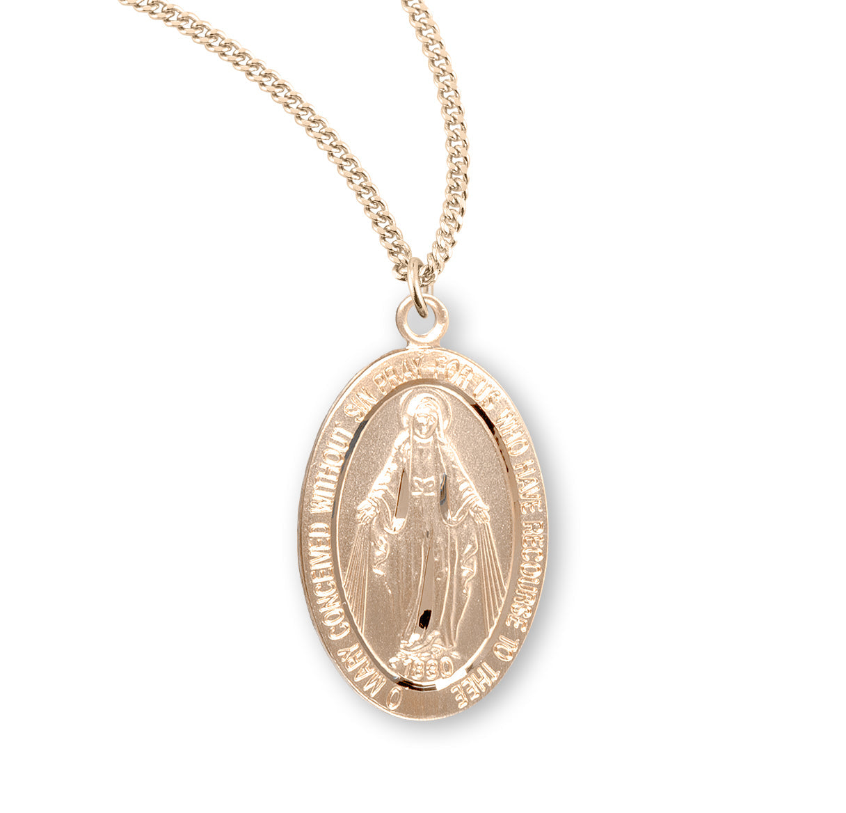 Gold Over Sterling Silver Miraculous Medal Necklace | 16kt Gold Plated .925 Silver