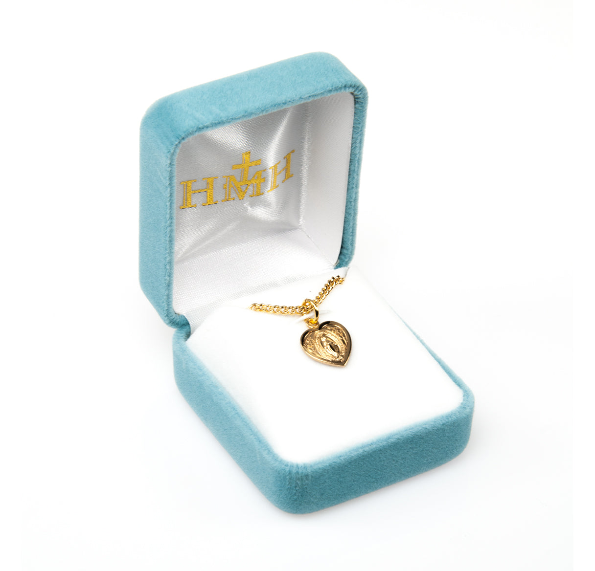 Gold Over Sterling Silver Heart Shape Miraculous Medal Necklace | 16kt Gold Plated .925 Silver