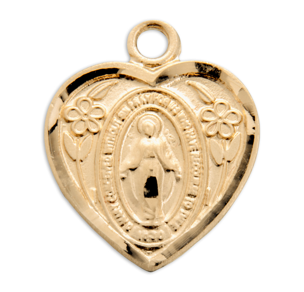Gold Over Sterling Silver Heart Shape Miraculous Medal Necklace | 16kt Gold Plated .925 Silver