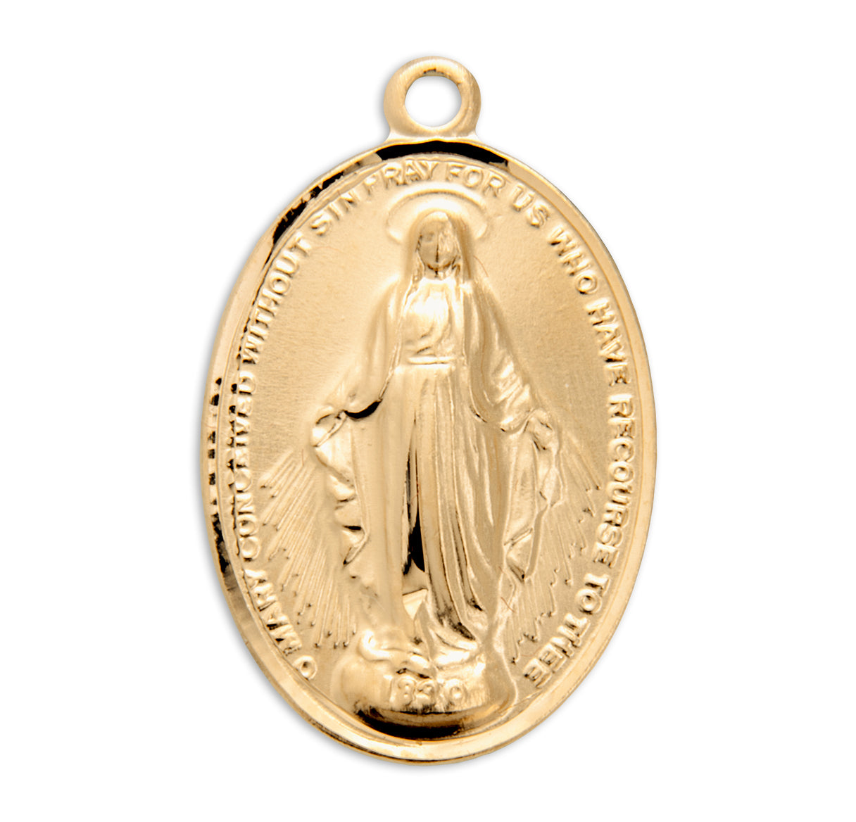 Gold Over Sterling Silver Oval Miraculous Medal Necklace | 16kt Gold Plated .925 Silver