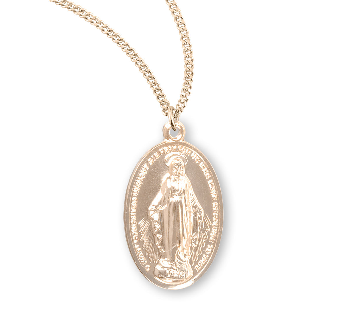 Gold Over Sterling Silver Oval Miraculous Medal Necklace | 16kt Gold Plated .925 Silver