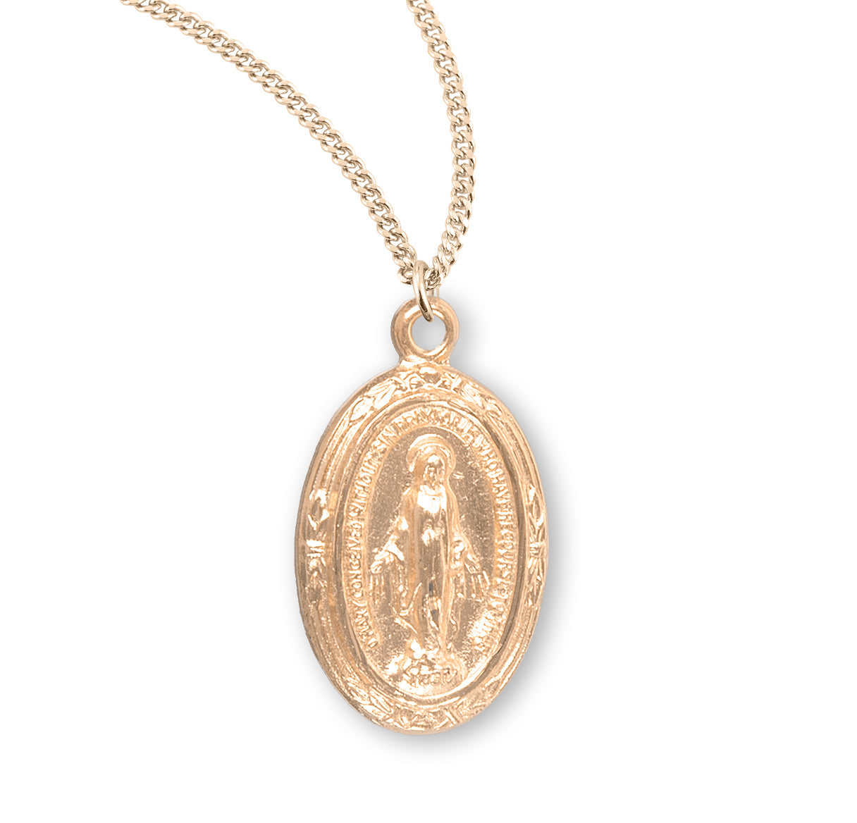 Gold Over Sterling Silver Miraculous Medal Necklace | 16kt Gold Plated .925 Silver