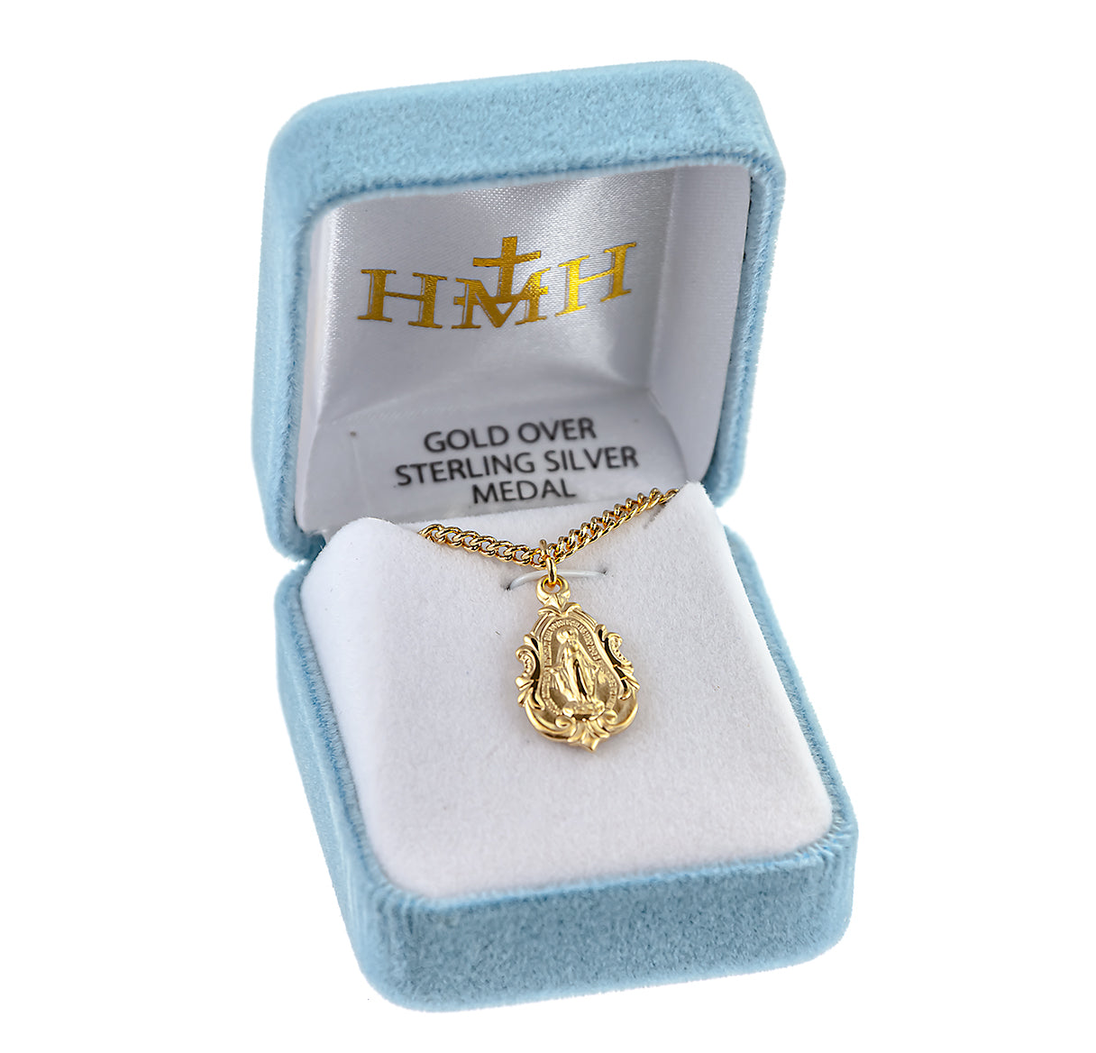 Gold Over Sterling Silver Fancy Baroque Miraculous Medal Necklace | 16kt Gold Plated .925 Silver