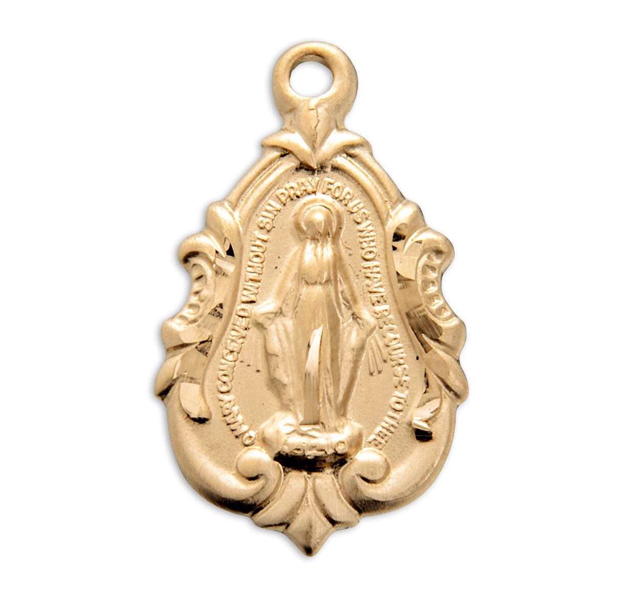 Gold Over Sterling Silver Fancy Baroque Miraculous Medal Necklace | 16kt Gold Plated .925 Silver