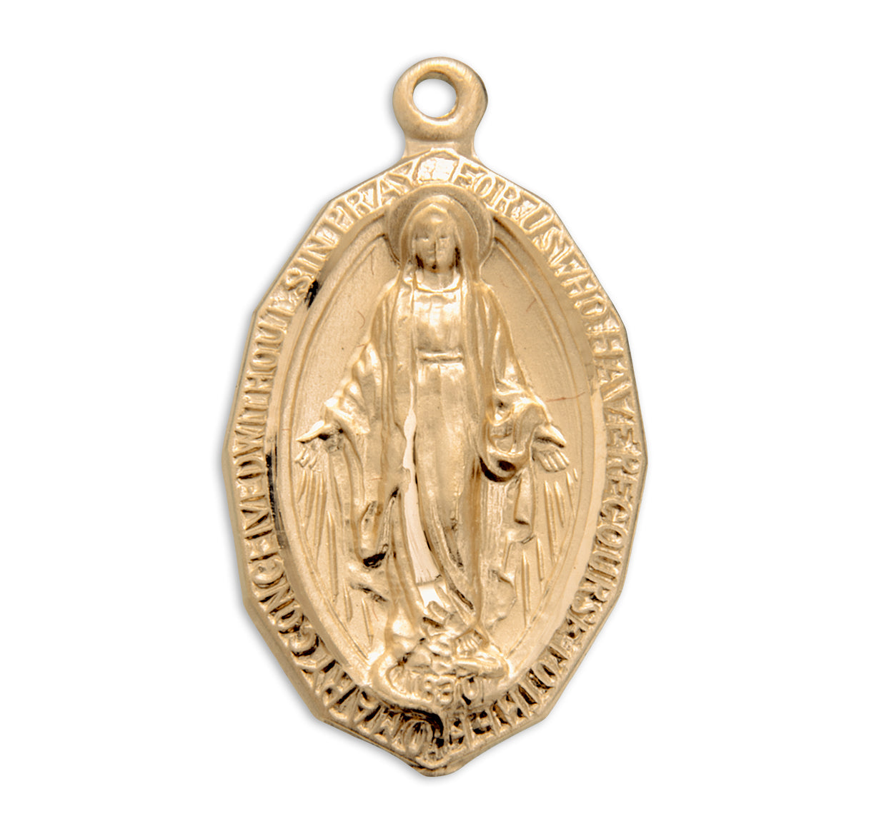 Gold Over Sterling Silver Oval Miraculous Medal Necklace | 16kt Gold Plated .925 Silver
