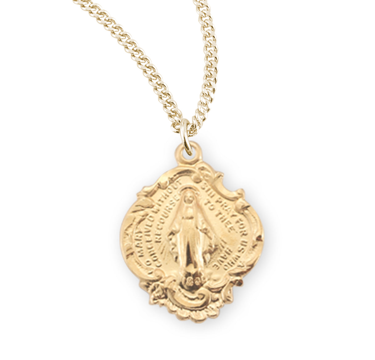 Gold Over Sterling Silver Miraculous Medal Necklace | 16kt Gold Plated .925 Silver