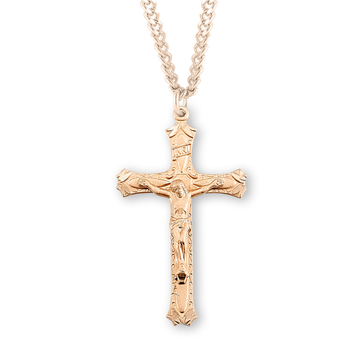 Gold Over Sterling Silver High Relief Crucifix Necklace | 16kt Gold Plated .925 Silver
