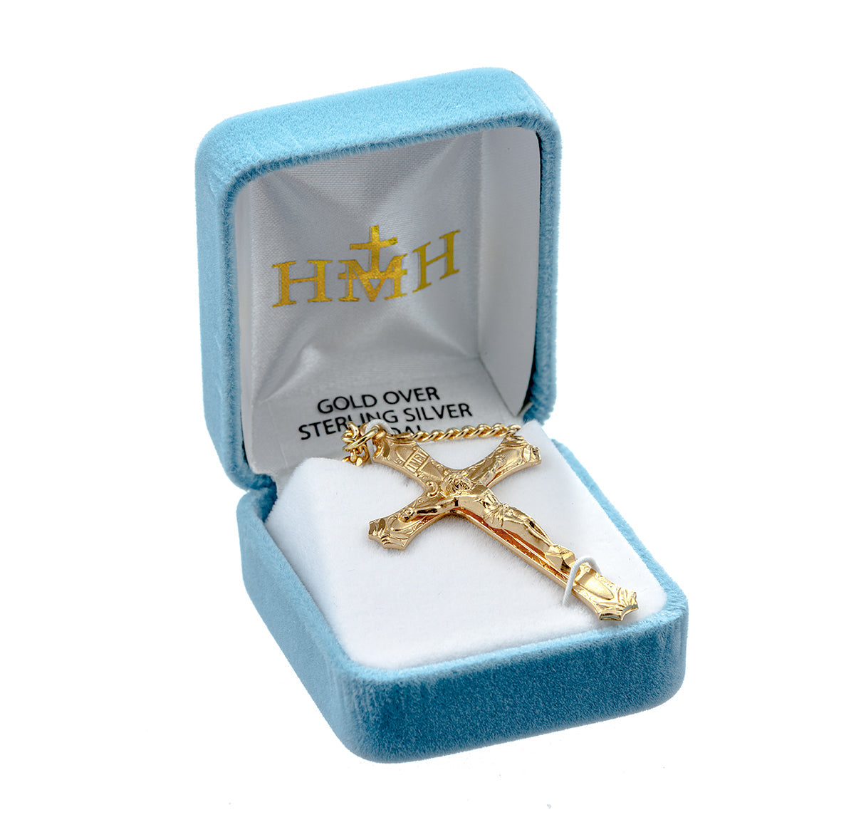 Gold Over Sterling Silver High Relief Crucifix Necklace | 16kt Gold Plated .925 Silver