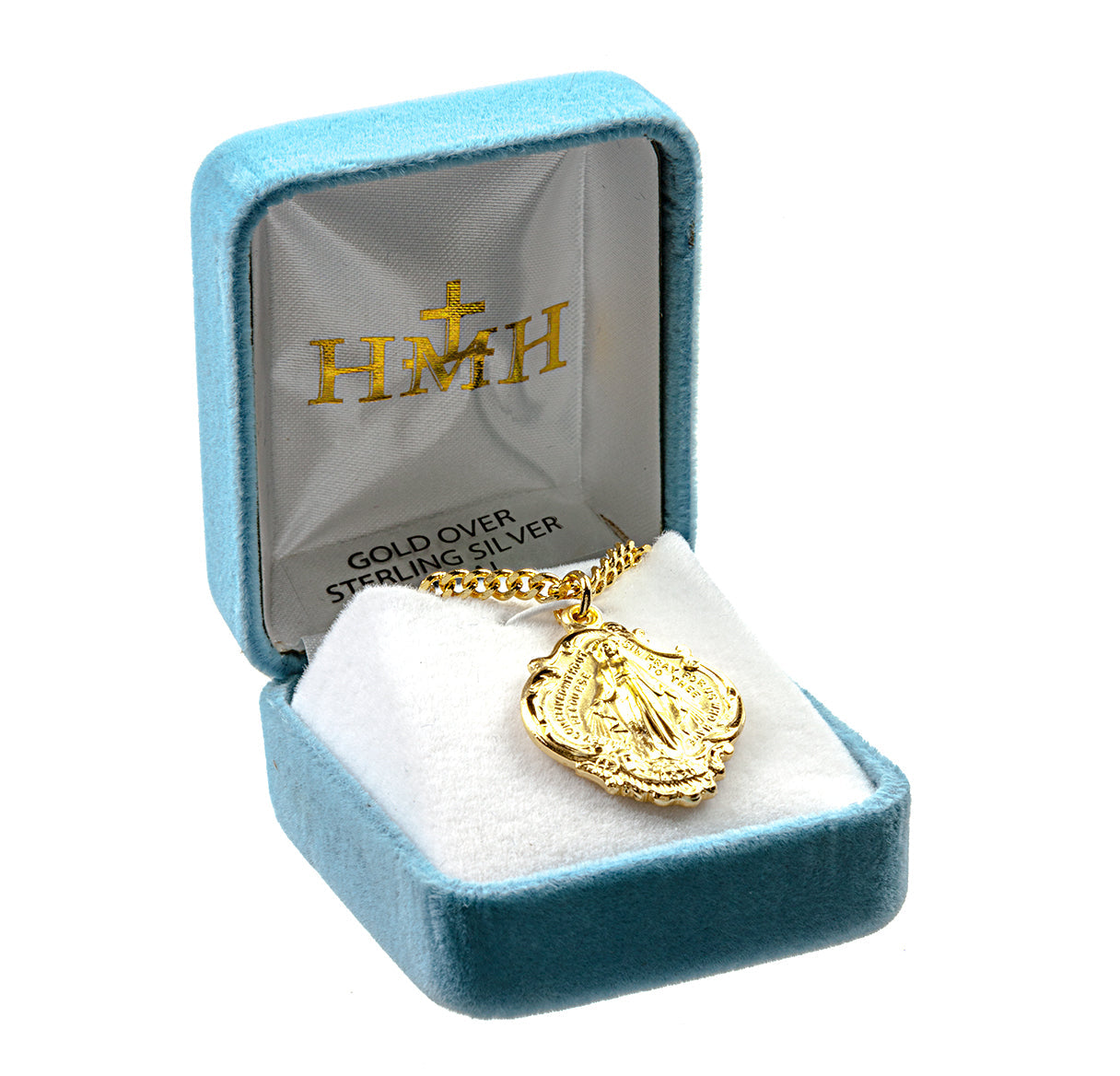 Gold Over Sterling Silver Large Baroque Miraculous Medal with Hail Mary Prayer Necklace | 16kt Gold Plated .925 Silver