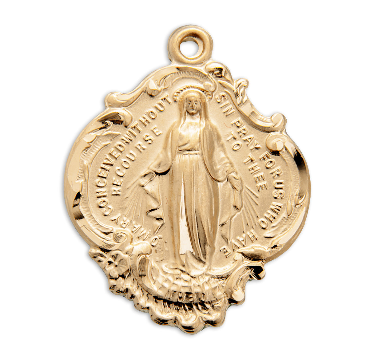 Gold Over Sterling Silver Large Baroque Miraculous Medal with Hail Mary Prayer Necklace | 16kt Gold Plated .925 Silver