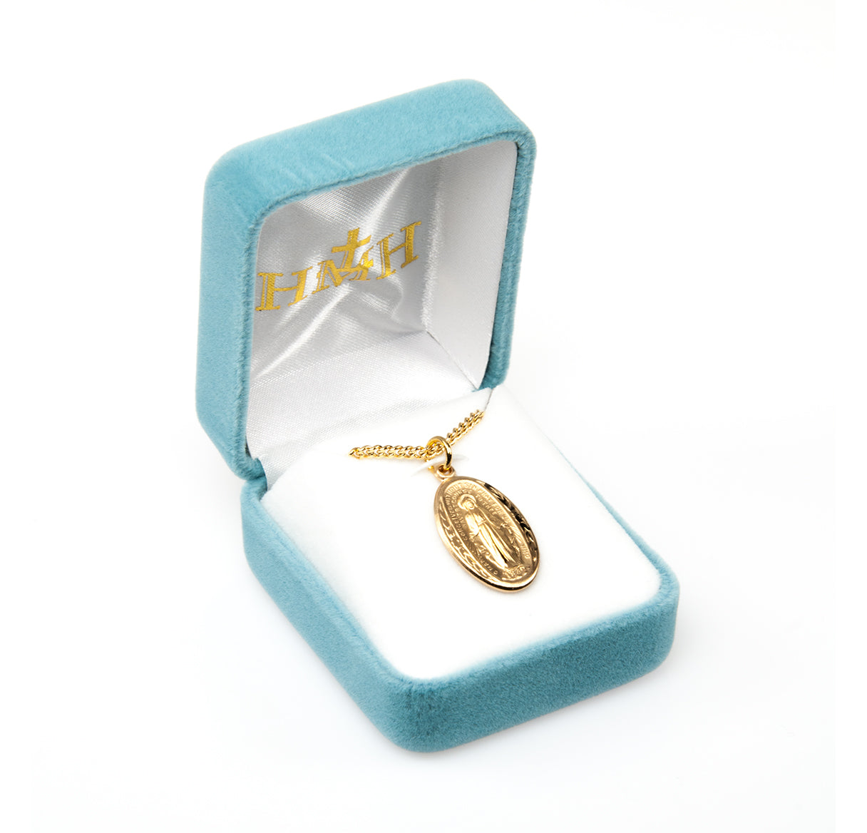 Gold Over Sterling Silver Oval Miraculous Medal Necklace | 16kt Gold Plated .925 Silver
