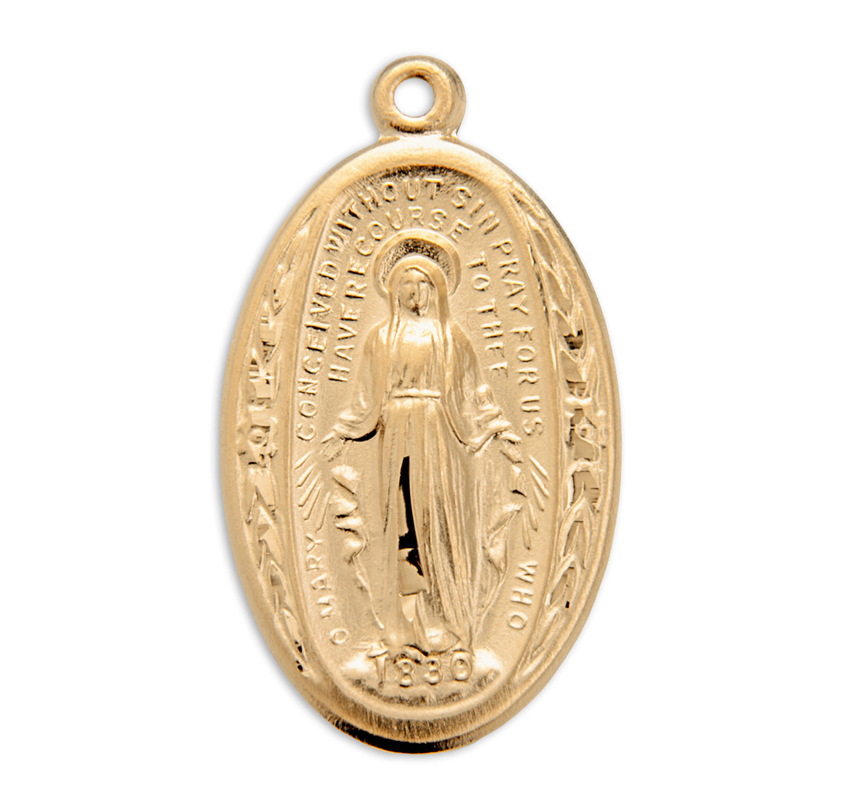 Gold Over Sterling Silver Oval Miraculous Medal Necklace | 16kt Gold Plated .925 Silver