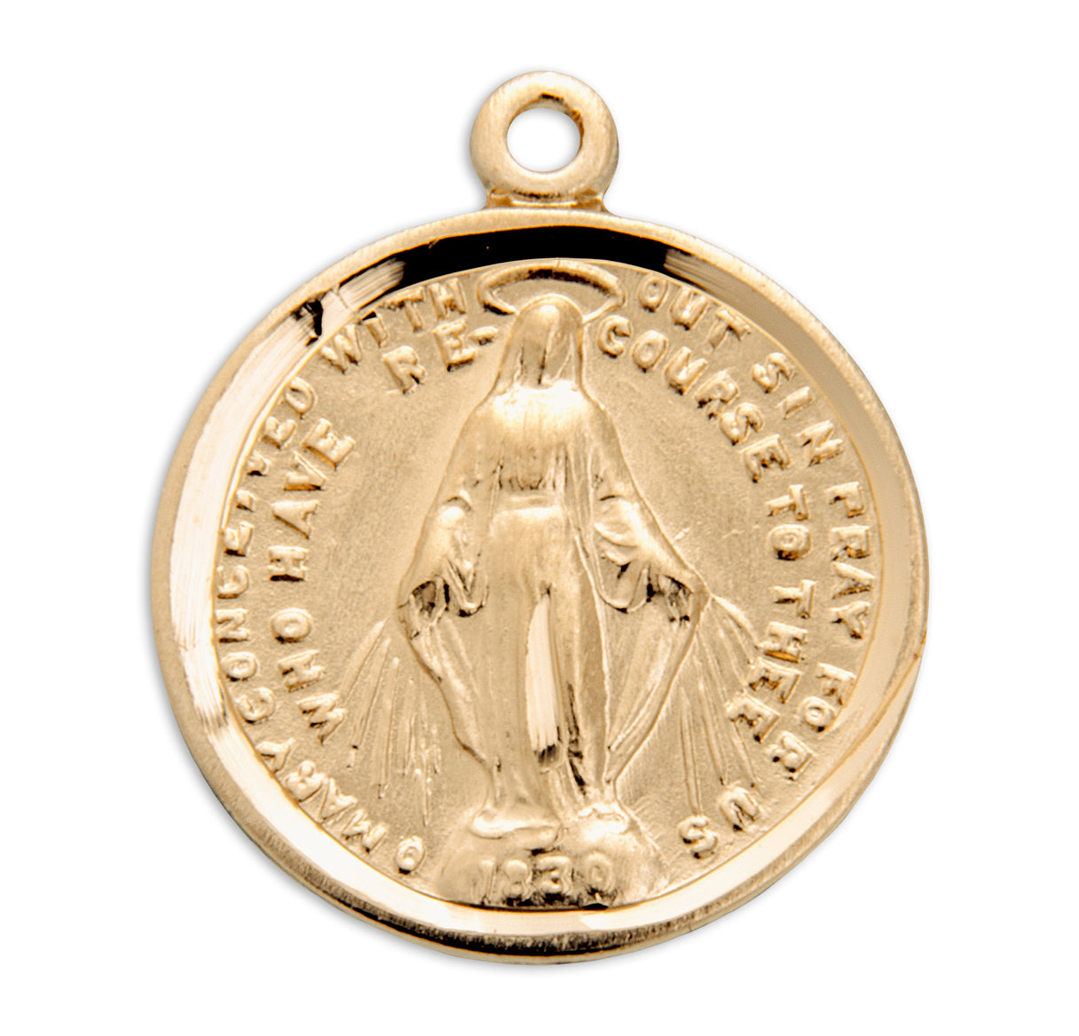 Gold Over Sterling Silver Round Miraculous Medal Necklace | 16kt Gold Plated .925 Silver