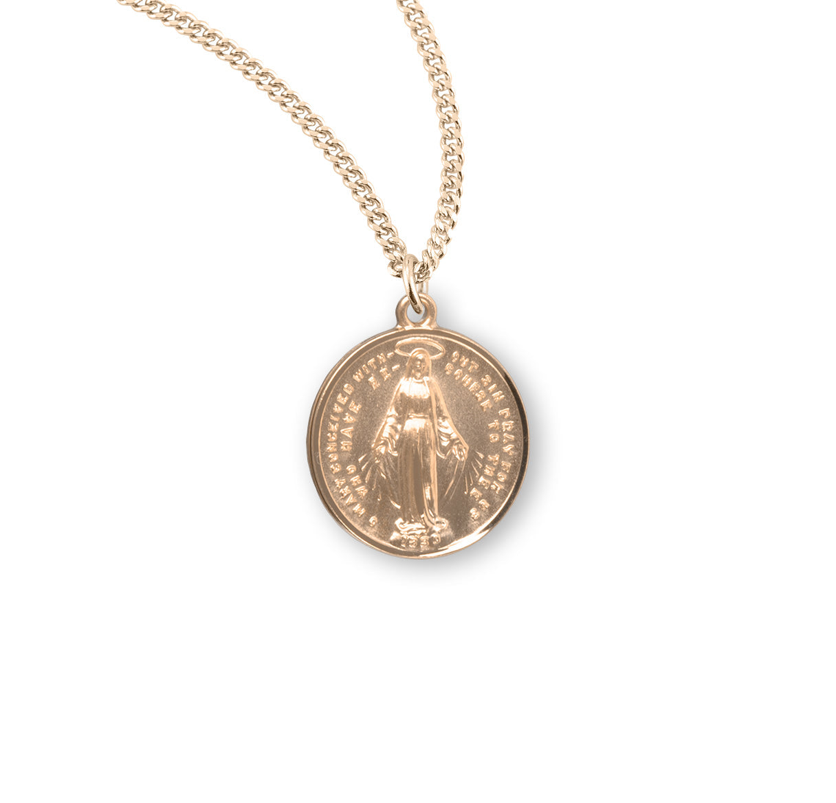 Gold Over Sterling Silver Round Miraculous Medal Necklace | 16kt Gold Plated .925 Silver