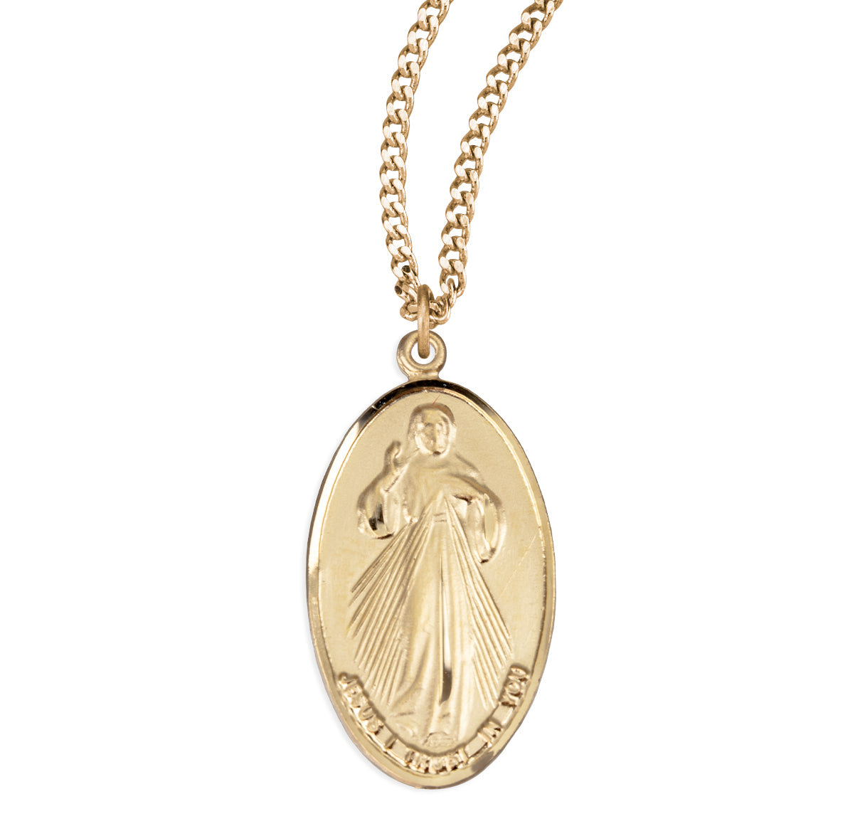 Gold Over Sterling Silver DiVine Mercy Medal Necklace | 16kt Gold Plated .925 Silver