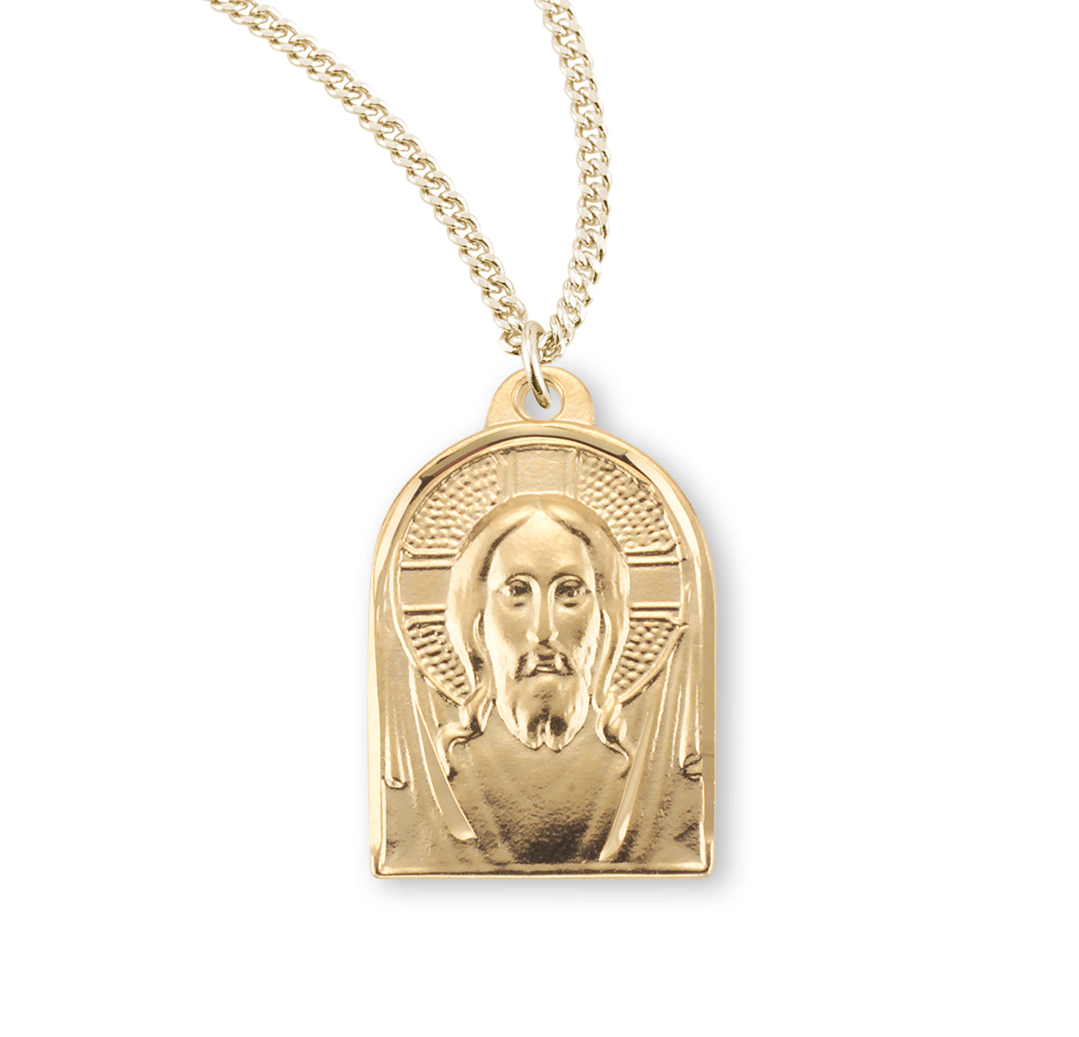 Gold Over Sterling Silver Medal of Christ Necklace | 16kt Gold Plated .925 Silver
