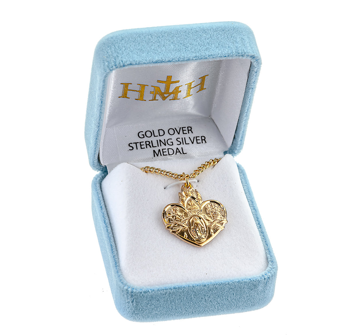Gold Over Sterling Silver Heart Shape 4-Way Medal Necklace | 16kt Gold Plated .925 Silver