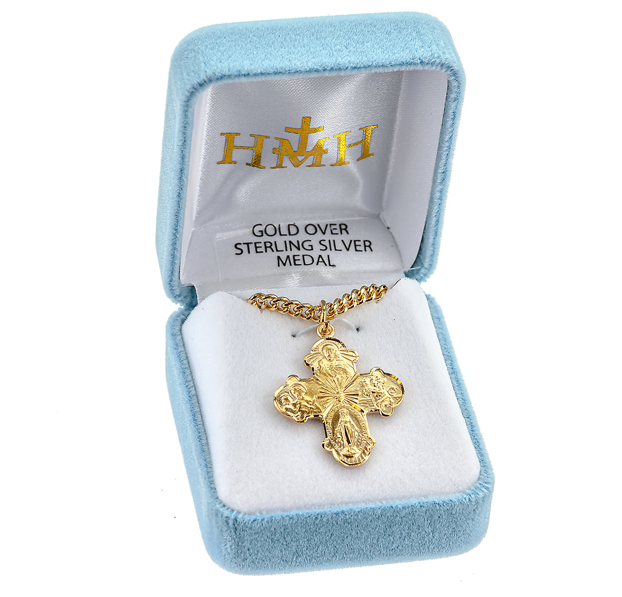 Gold Over Sterling Silver Four-Way Medal Necklace | 16kt Gold Plated .925 Silver