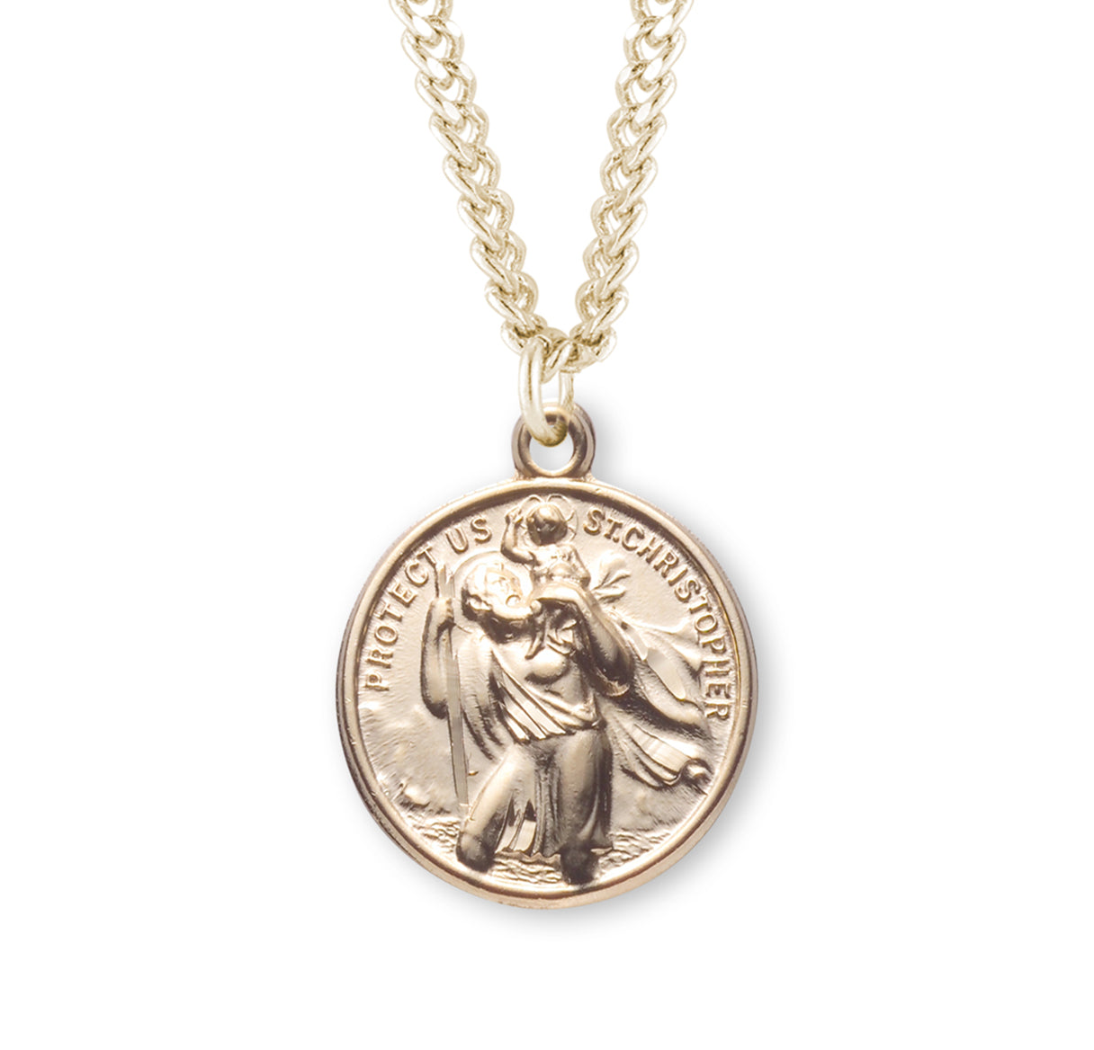 Saint Christopher Double Sided Gold Over Sterling Silver Medal Necklace | 16kt Gold Plated .925 Silver