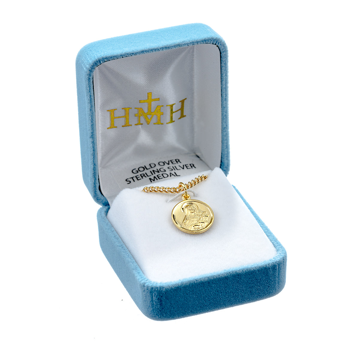 Gold Over Sterling Silver Saint THerese The Little Flower Medal Necklace | 16kt Gold Plated .925 Silver