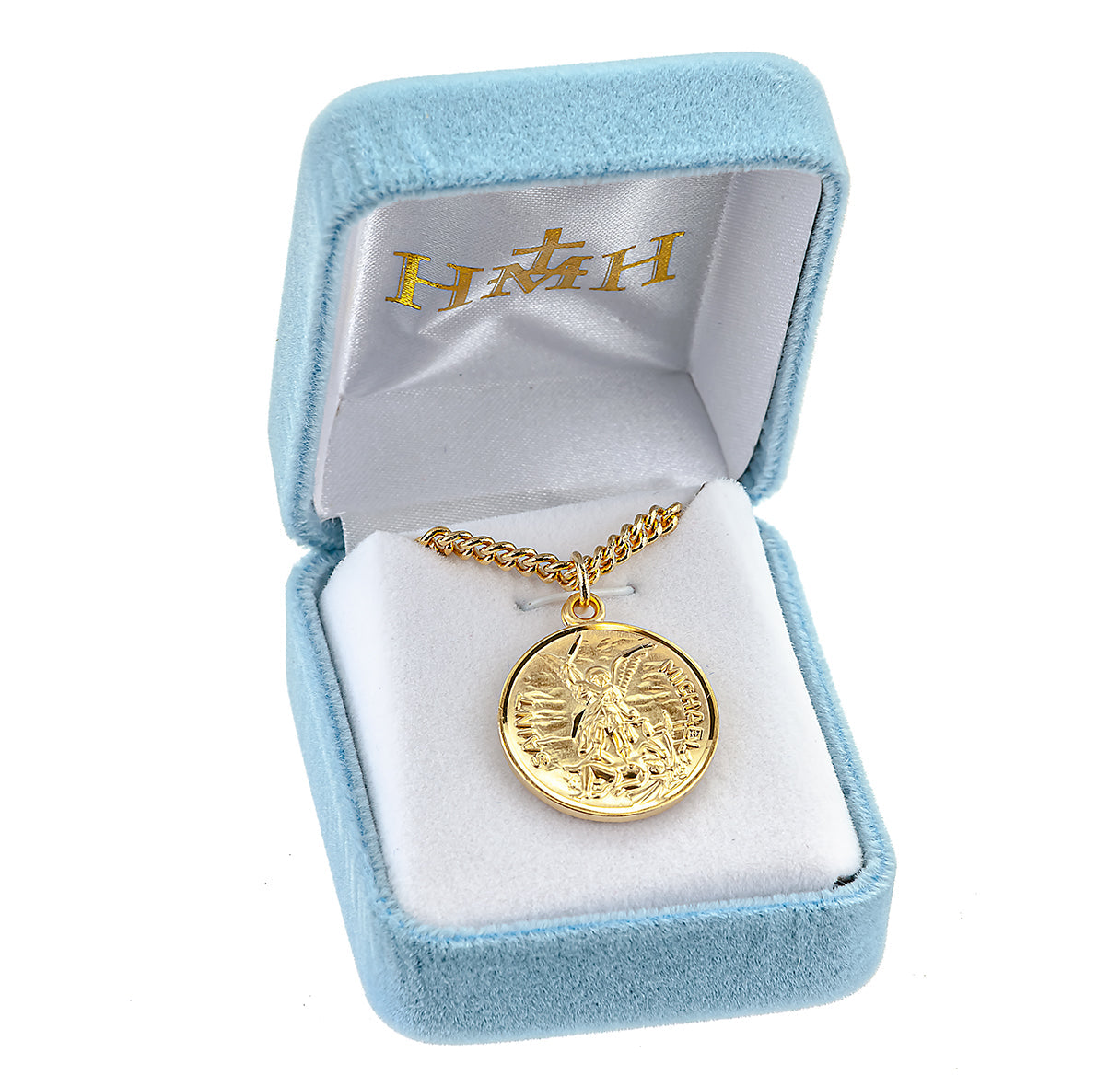 Saint Michael Round Gold Over Sterling Silver Medal Necklace | 16kt Gold Plated .925 Silver