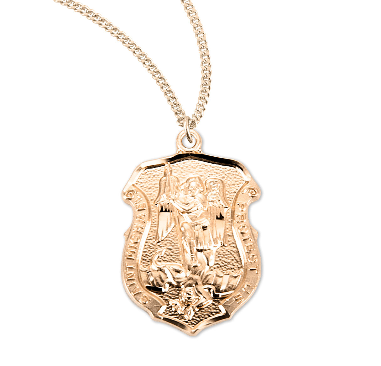 Saint Michael Gold Over Sterling Silver Badge Medal Necklace | 16kt Gold Plated .925 Silver