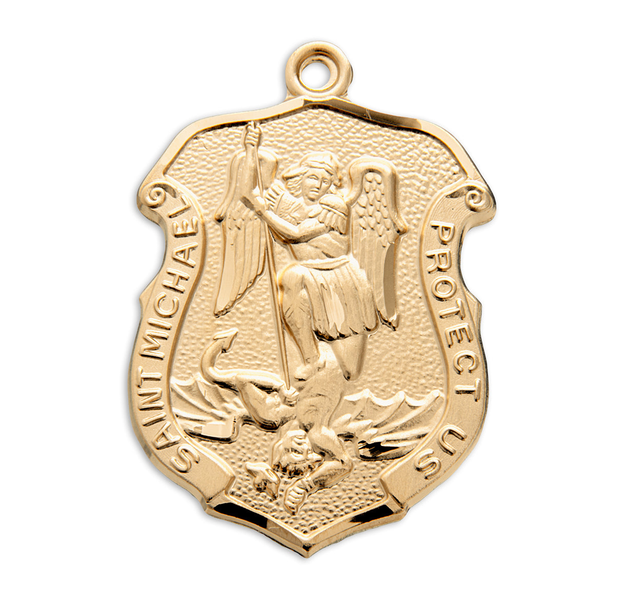 Saint Michael Gold Over Sterling Silver Badge Medal Necklace | 16kt Gold Plated .925 Silver