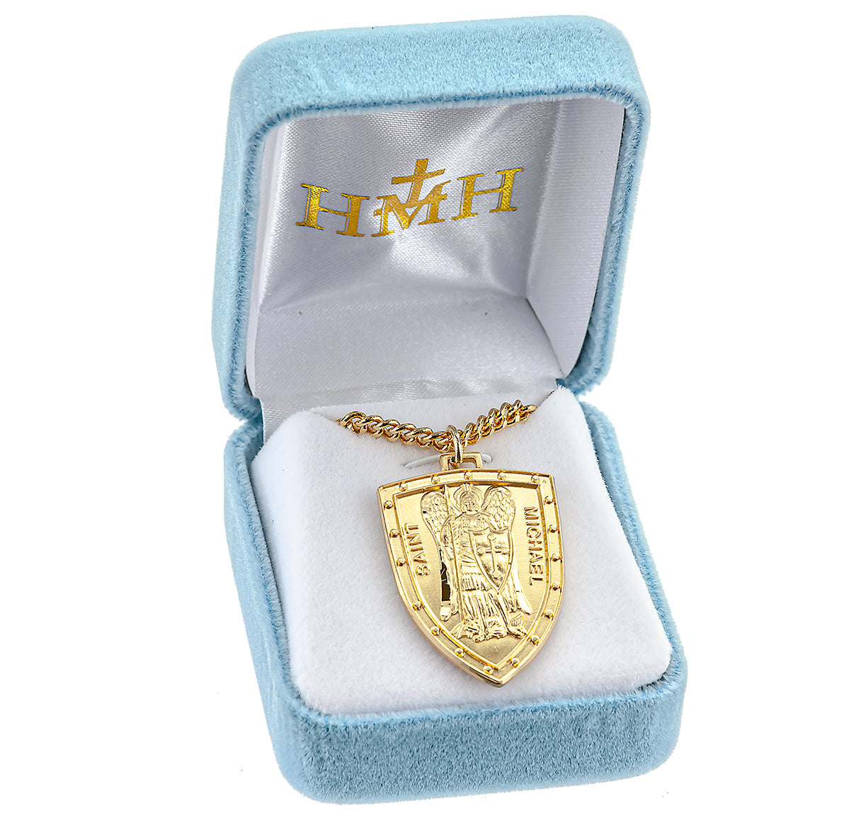 Gold Over Sterling Silver St. Michael Shield Medal Necklace | 16kt Gold Plated .925 Silver