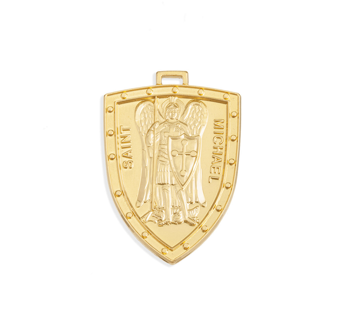 Gold Over Sterling Silver St. Michael Shield Medal Necklace | 16kt Gold Plated .925 Silver