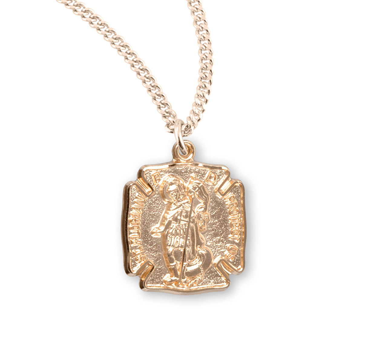 Gold Over Sterling Silver St. Florian Medal Necklace | 16kt Gold Plated .925 Silver