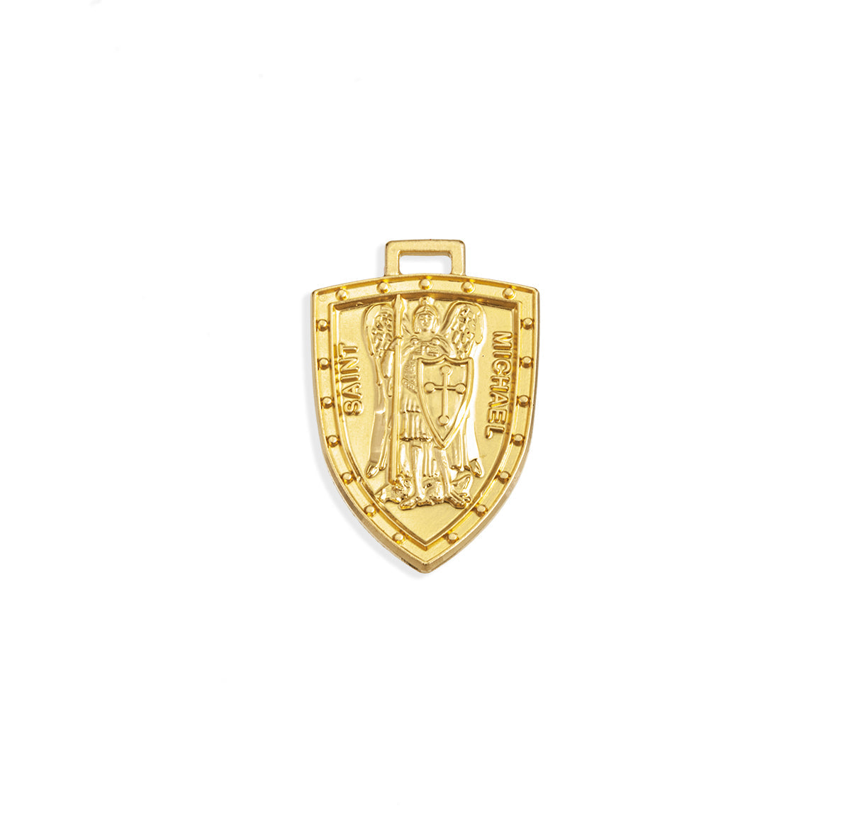 Gold Over Sterling Silver St. Michael Shield Medal Necklace | 16kt Gold Plated .925 Silver