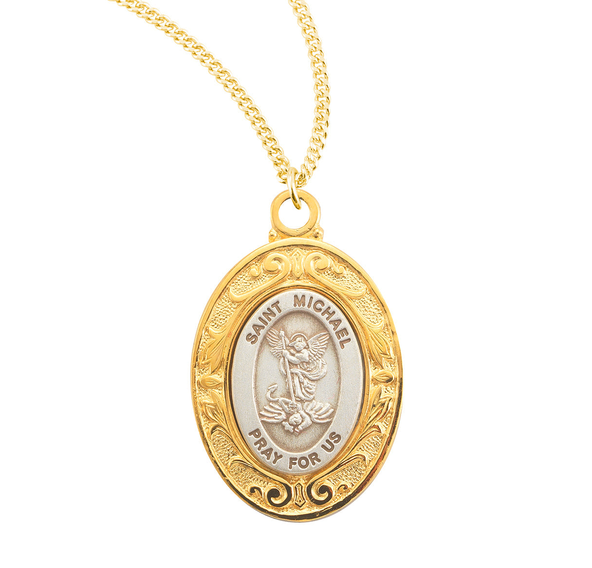 Saint Michael Gold Oval Sterling Silver Medal Necklace | .925 Silver