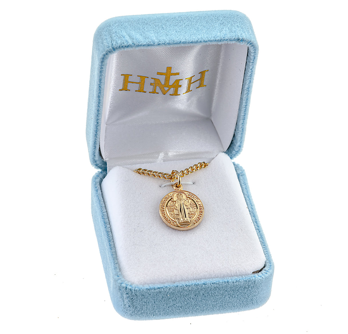 Saint Benedict Round Gold Over Sterling Silver Medal Necklace | 16kt Gold Plated .925 Silver