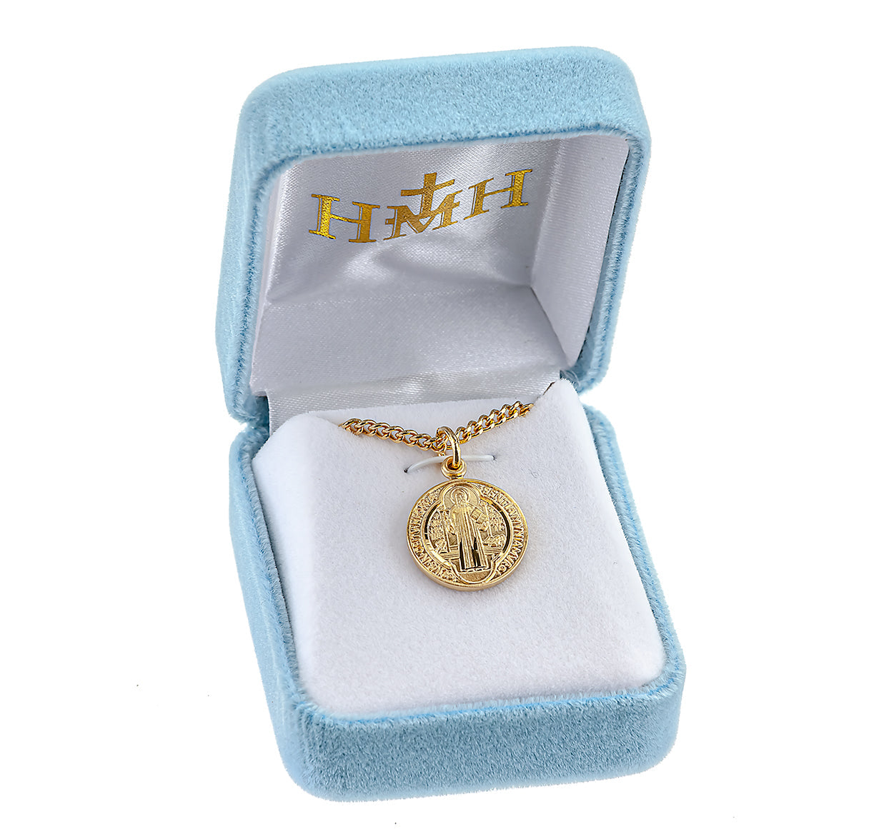 Saint Benedict Round Jubilee Gold Over Sterling Silver Medal Necklace | 16kt Gold Plated .925 Silver