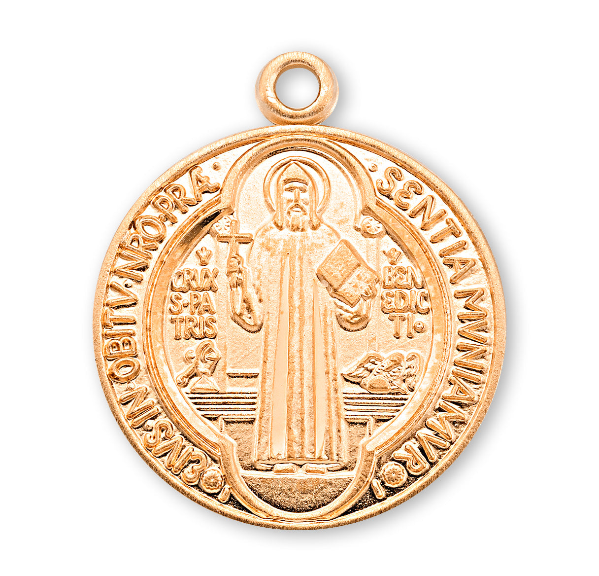 Saint Benedict Round Jubilee Gold Over Sterling Silver Medal Necklace | 16kt Gold Plated .925 Silver